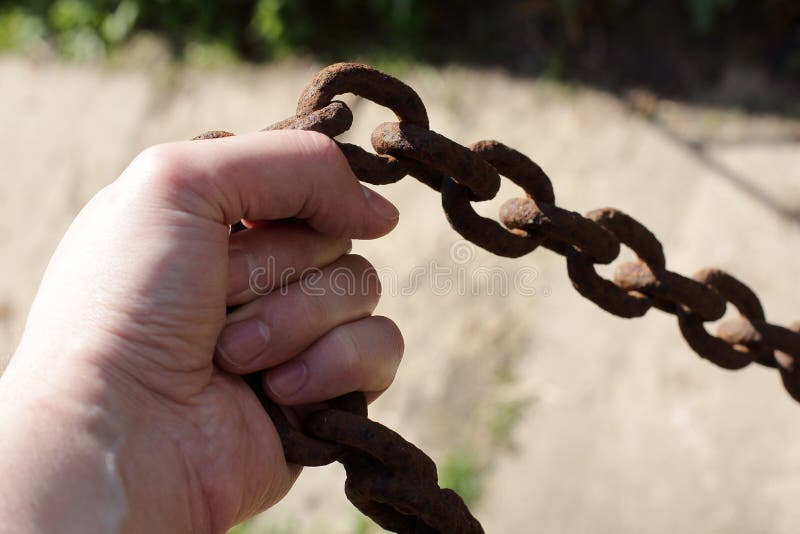 Rusty Old Chain in His Hand Stock Photo Image of freedom, slavery