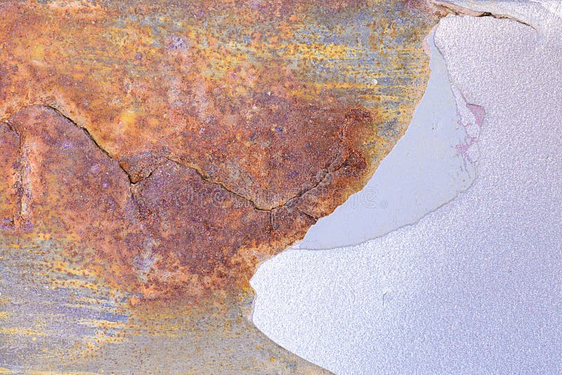 Rusty on old metal and peeling off paint texture background