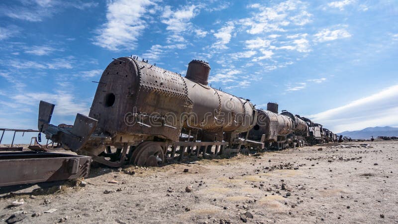 Rusty old train at the Train Cemetery in Uyuni desert, Bolivia, South America