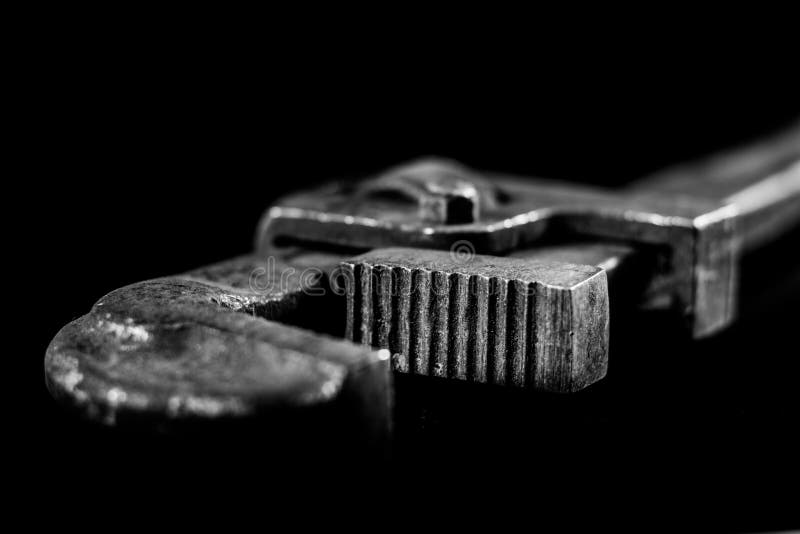 Rusty, Old Keys. Hydraulic Keys on a Black Table in a W Stock