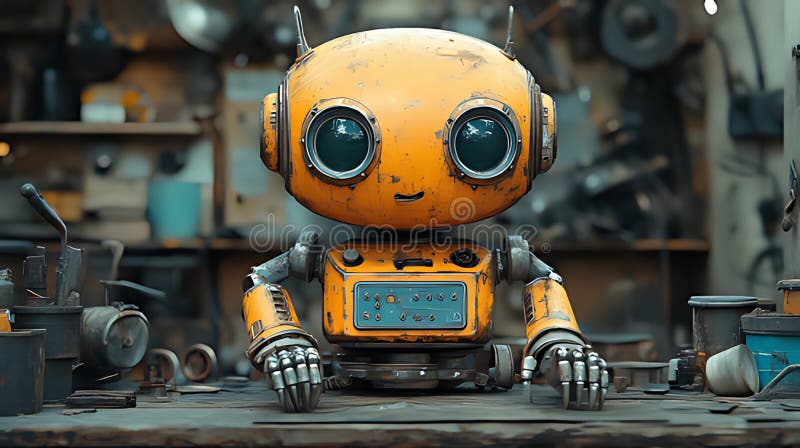 Rusty robot workshop animation character.