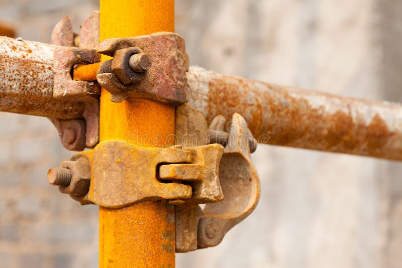 Rusty scaffold in a construction site stock image