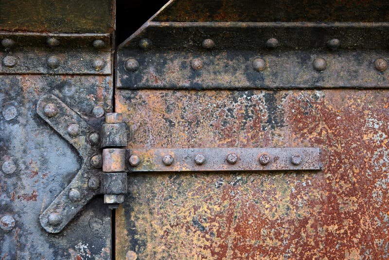Rusty steel door hinges royalty free stock photo