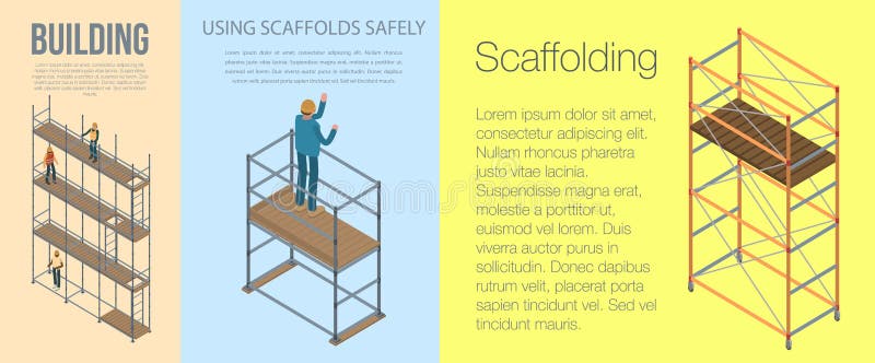 Scaffolding banner set. Isometric set of scaffolding vector banner for web design. Scaffolding banner set. Isometric set of scaffolding vector banner for web design