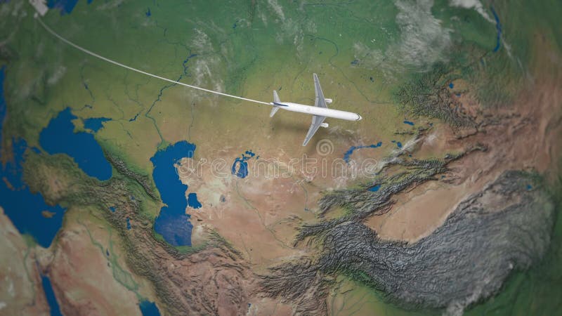 Ruta del vuelo comercial del aeroplano de Berlín a Pekín el globo de la tierra