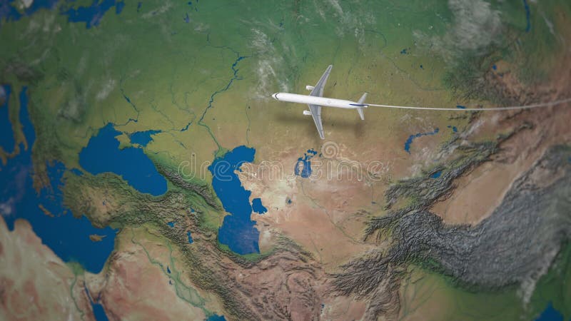 Ruta del vuelo comercial del aeroplano de Pekín a Londres el globo de la tierra