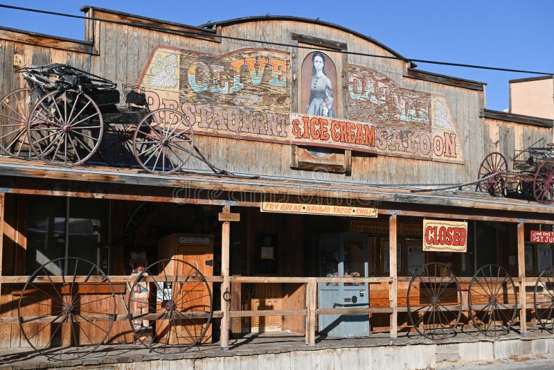 Olive Oatman Restaurant on Route 66 in Arizona. The food and beverage venue is a travel stop on the Mother Road highway in the United States of America. Olive Oatman Restaurant on Route 66 in Arizona. The food and beverage venue is a travel stop on the Mother Road highway in the United States of America.