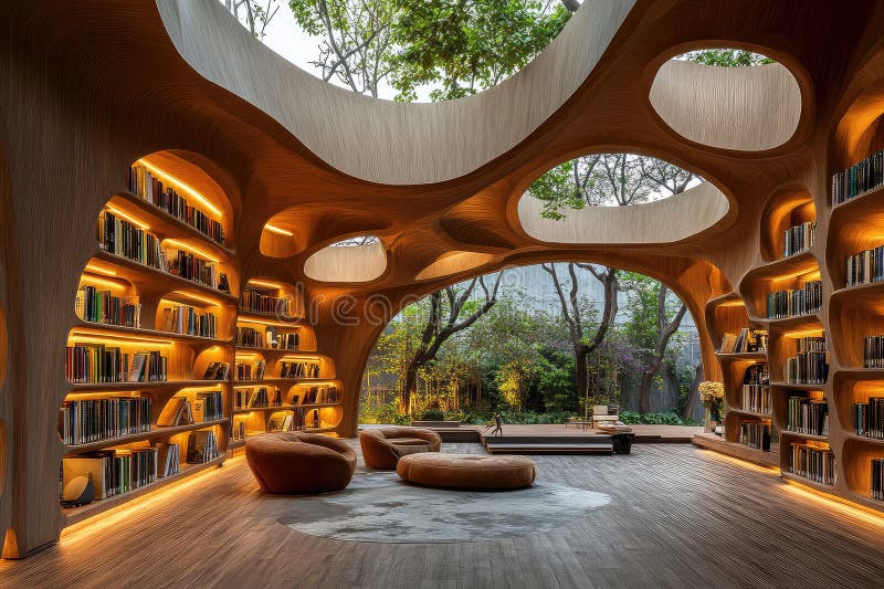 Ruta serena a través de una variada biblioteca de libros y sabiduría fotografía de archivo