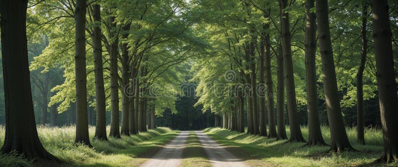 Ruta Serene A Través De Tall Majestic Trees fotos de archivo