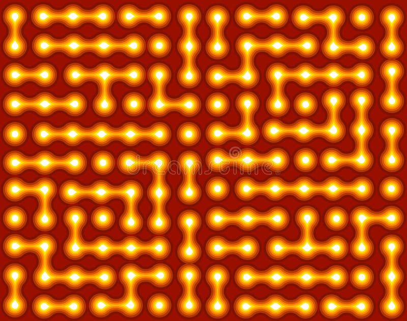 Glödande orange neonrutnät av digitala noder. Visualisering av anslutning och dataflöde vektor illustrationer