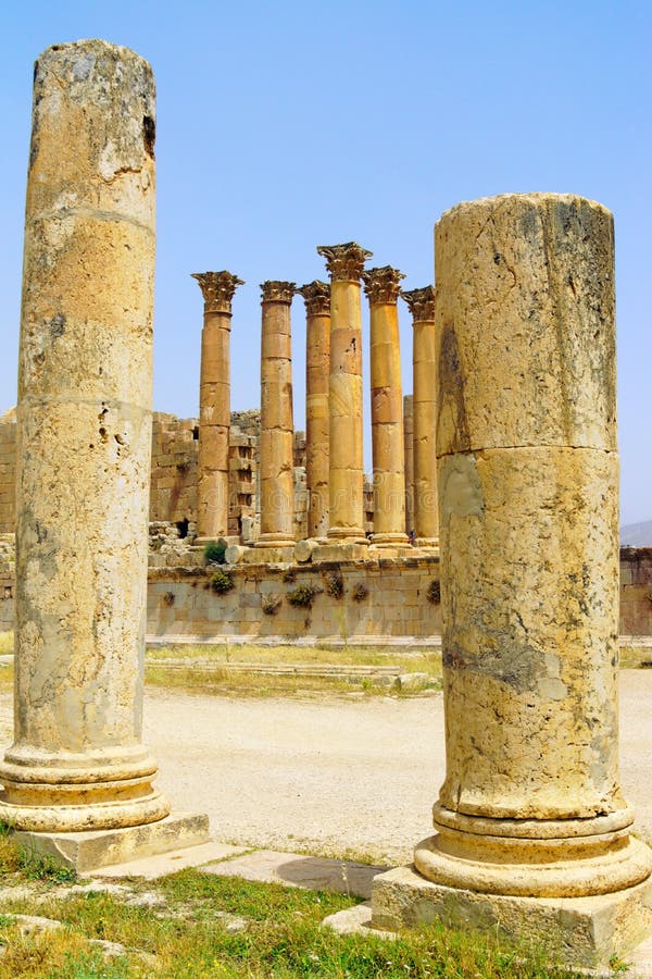 Ruins of the Temple of Artemis in the archeological site of Jerash, the ancient city od Gerasa, 50 km far from the capital Amman in Jordan. This temple was built in 150 AD, during the reign of roman Emperor Antoninus Pius. Ruins of the Temple of Artemis in the archeological site of Jerash, the ancient city od Gerasa, 50 km far from the capital Amman in Jordan. This temple was built in 150 AD, during the reign of roman Emperor Antoninus Pius