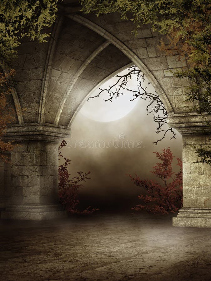 Ruínas góticas com trepadeiras verdes ilustração stock