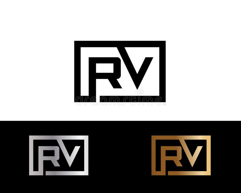 Rv ajusta diseño del logotipo de la letra de la forma en el color oro de plata stock de ilustración Rv ajusta diseño del logotipo de la letra de la forma en el color oro de plata stock de ilustración