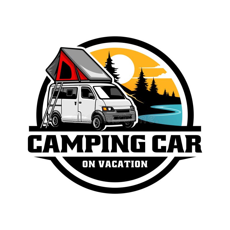 RV Camper Van with Roof Top Tent Illustration Logo Stock Vector ...