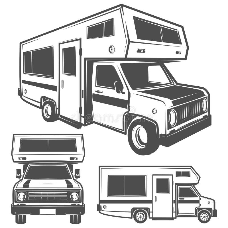 Rv cars Recreational Vehicles Camper Vans Caravans emblems,logo,sign,design elements stock illustration