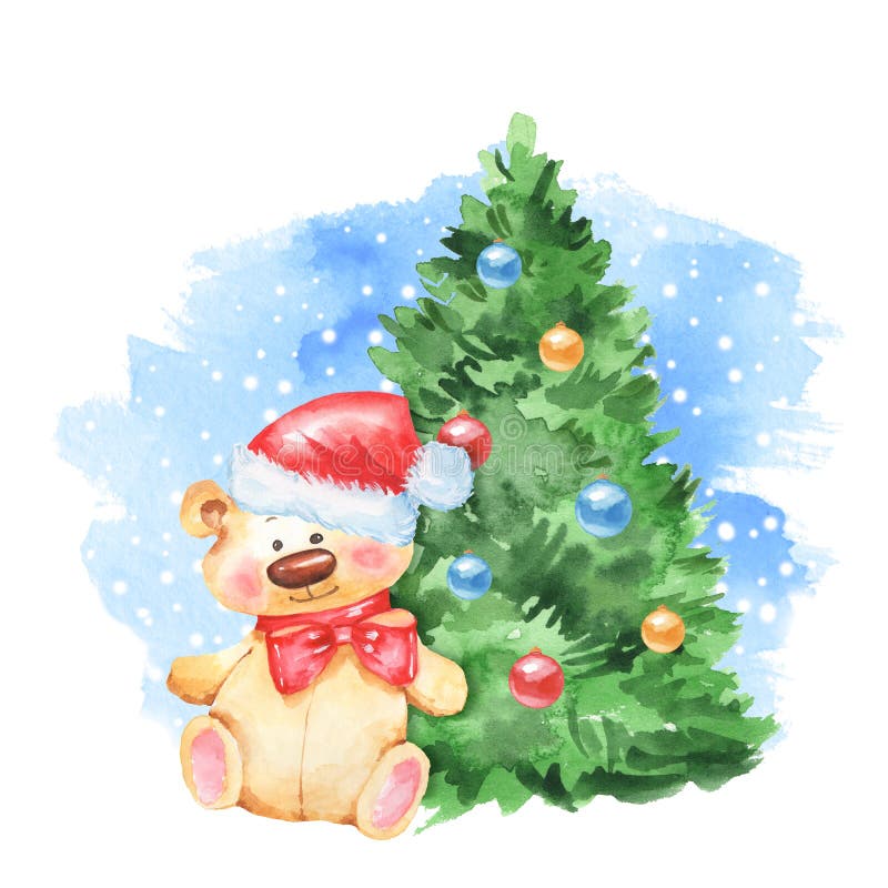 ?rvore de Natal e urso de peluche ilustração stock