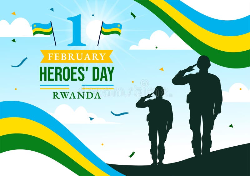 Rwanda Heroes Day Vector Illustration on February 1 with Rwandan Flag