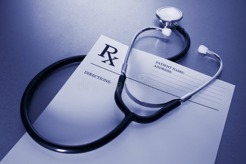 RX Prescription Form and Stethoscope on Stainless Stock Image