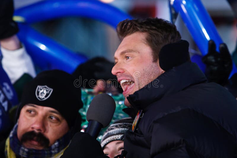 Ryan Seacrest hosting Clark's New Year's Rockin' Eve in Times Square, New York City.