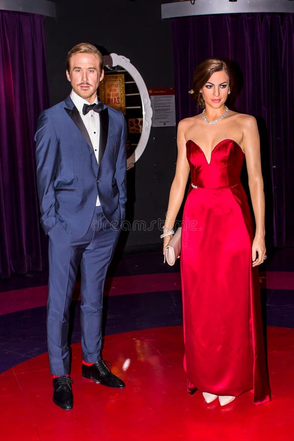 Ryan Gosling and Eva Mendes, wax figures, Madame Tussaud`s Amsterdam stock photos Ryan Gosling and Eva Mendes, wax figures, Madame Tussaud`s Amsterdam stock photos