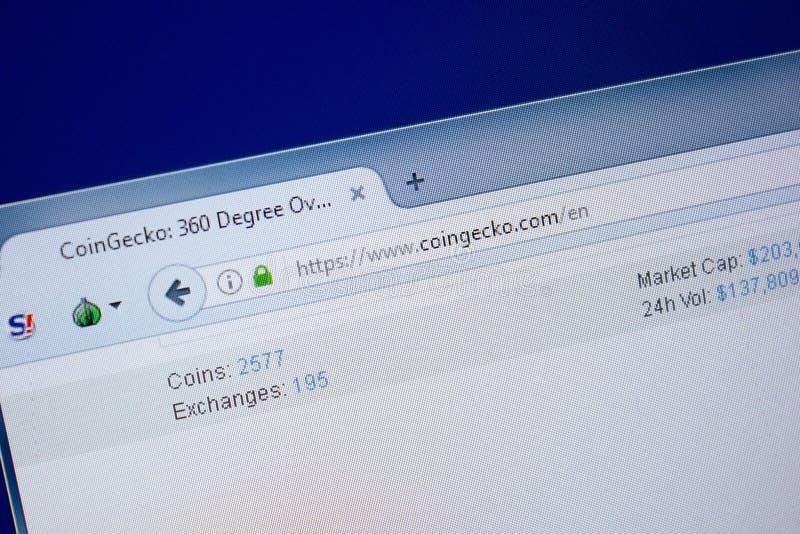 Ryazan Rosja, Wrzesień, - 09, 2018: Homepage Mennicza gekon strona internetowa na pokazie pecet, url - CoinGecko com zdjęcia royalty free Ryazan Rosja, Wrzesień, - 09, 2018: Homepage Mennicza gekon strona internetowa na pokazie pecet, url - CoinGecko com zdjęcia royalty free