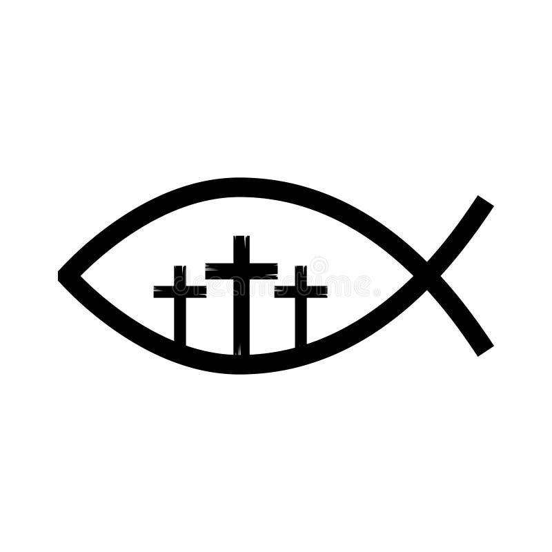 Fish religious symbol with cross vector illustration design. Fish religious symbol with cross vector illustration design