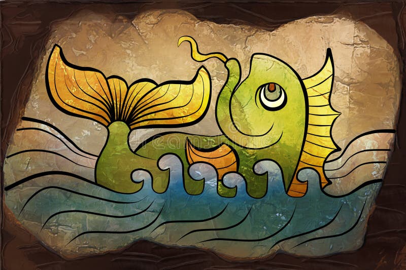 Rybi rysunek w kamieniu ilustracja wektor