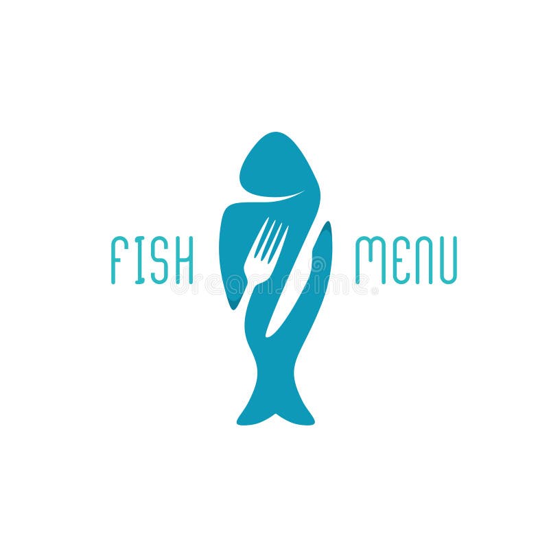 Rybiego jedzenia menu tytułu restauracyjny logo Sylwetka ryba royalty ilustracja Rybiego jedzenia menu tytułu restauracyjny logo Sylwetka ryba royalty ilustracja