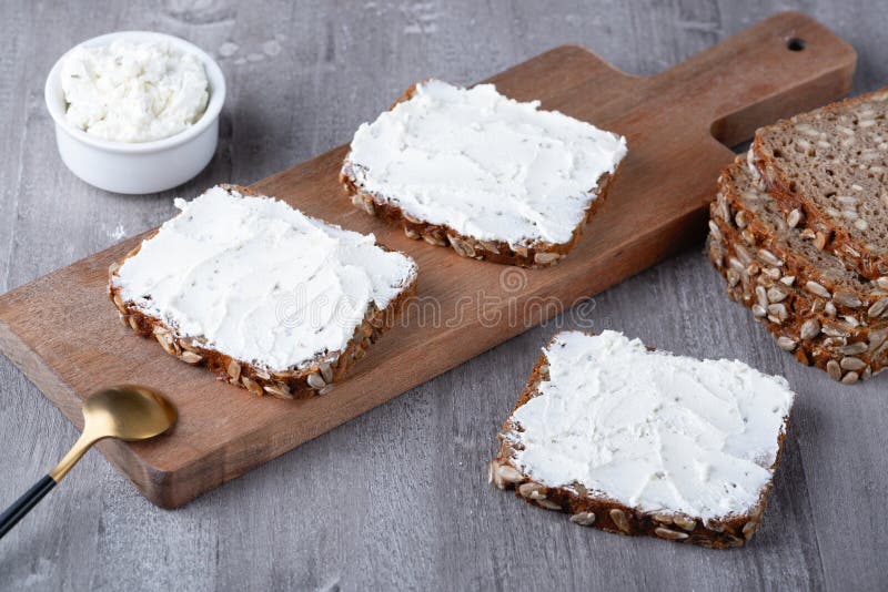 Rye Bread with Cream Cheese on Grey Table Stock Photo Image of snack