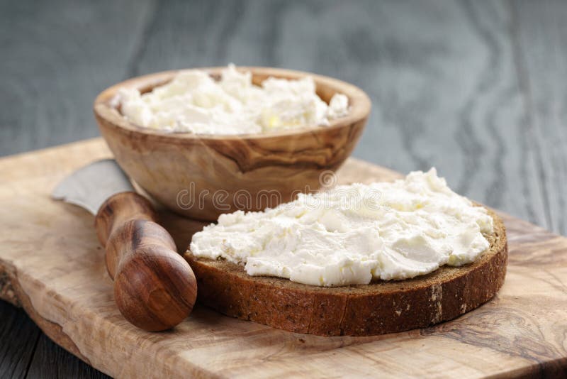 Rye Bread with Cream Cheese on Wood Table Stock Photo Image of