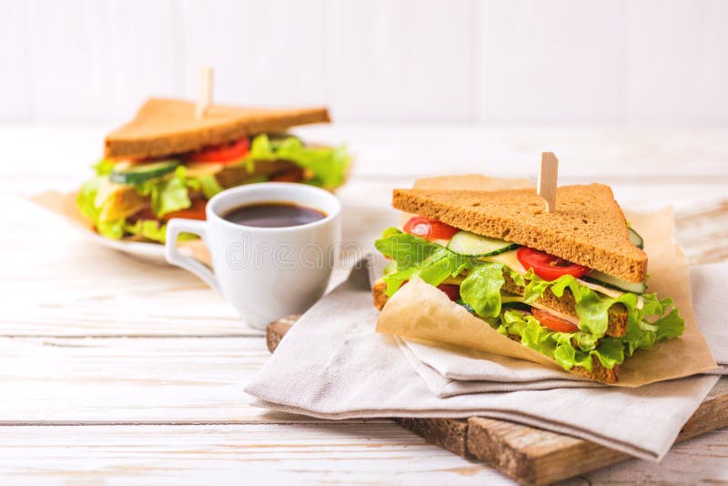 Rye Bread Sandwich with Ham, Cheese, Lettuce and Coffee Stock Photo Image of antipasti
