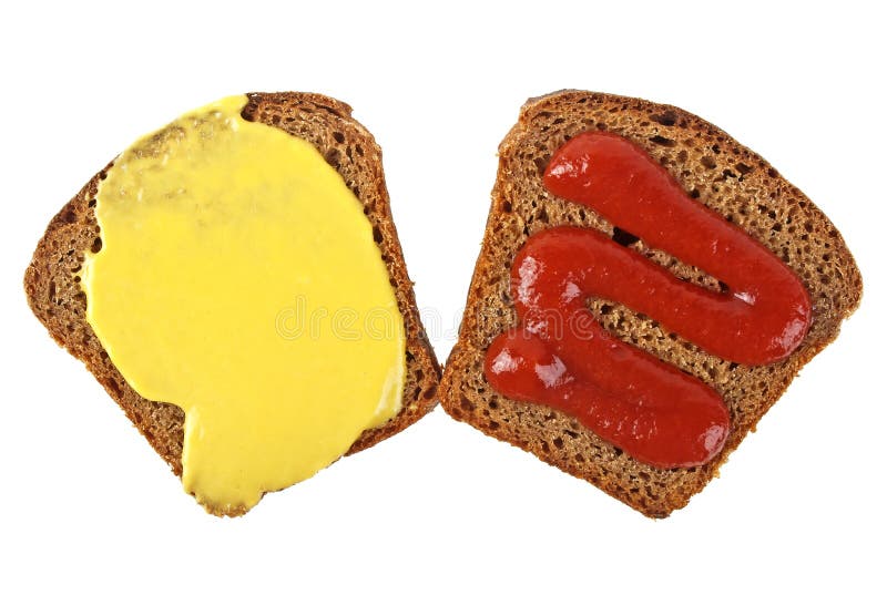 Two Slices Of Toast With Mustard Or Ketchup Stock Image Image of food