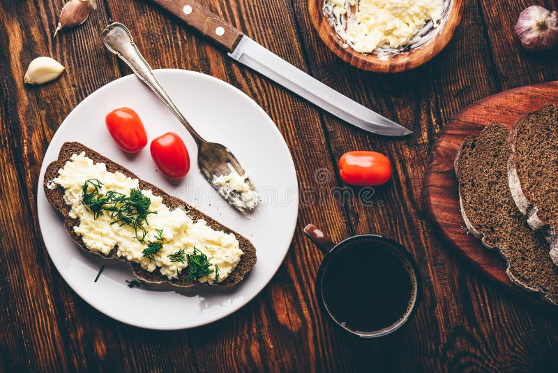 Rye Bread Toast with Processed Cheese and Garlic Stock Image Image of