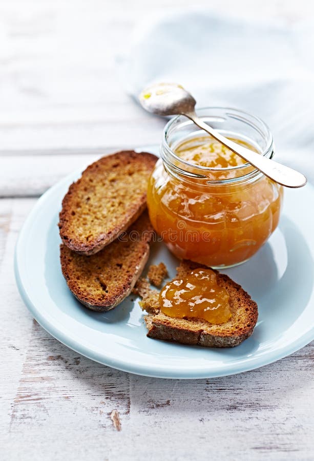 Rye Toasts with Peach Jam