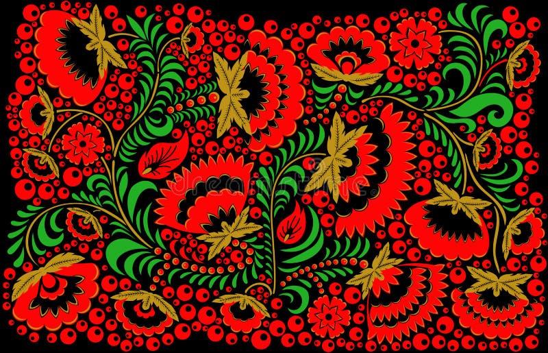 Rysk etnisk hohlomastilbakgrund vektor illustrationer Rysk etnisk hohlomastilbakgrund vektor illustrationer