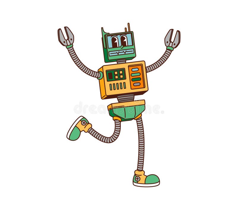 Rysowny robot groovy i napęd bohaterów droid ilustracja wektor