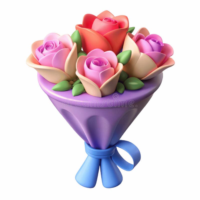 Rysunek Rose Bouquet Kolorowa Ilustracja Rendera 3D Izolowana W Białym Tle ilustracji
