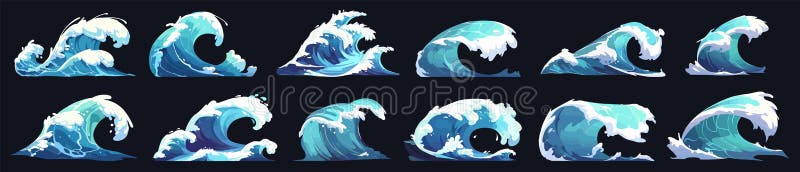 Rysunek zestawu grup czynności. fale morskie surf błękitny azure water elementy natury wektor ilustracja royalty ilustracja
