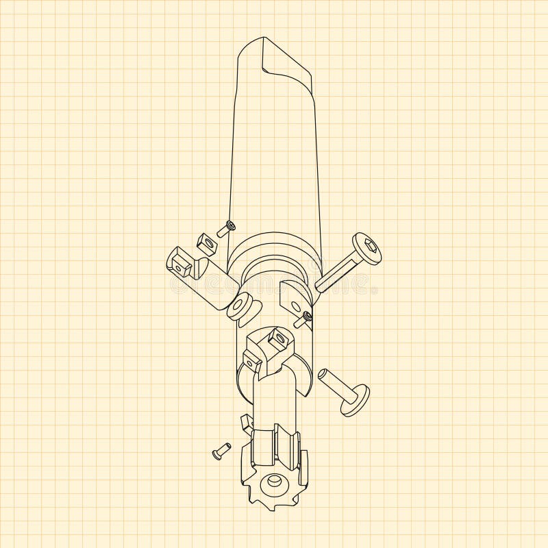 Rysunki mechaniczne. Naciśnij obramowanie narzędzi. Projekt techniczny. Pokrycie. Wzór. Narzędzie do cięcia kroków ilustracja wektor