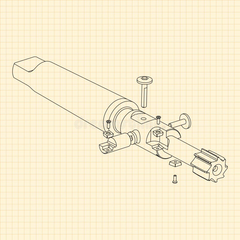 Rysunki mechaniczne. Naciśnij obramowanie narzędzi. Projekt techniczny. Pokrycie. Wzór. Narzędzie do cięcia kroków ilustracja wektor