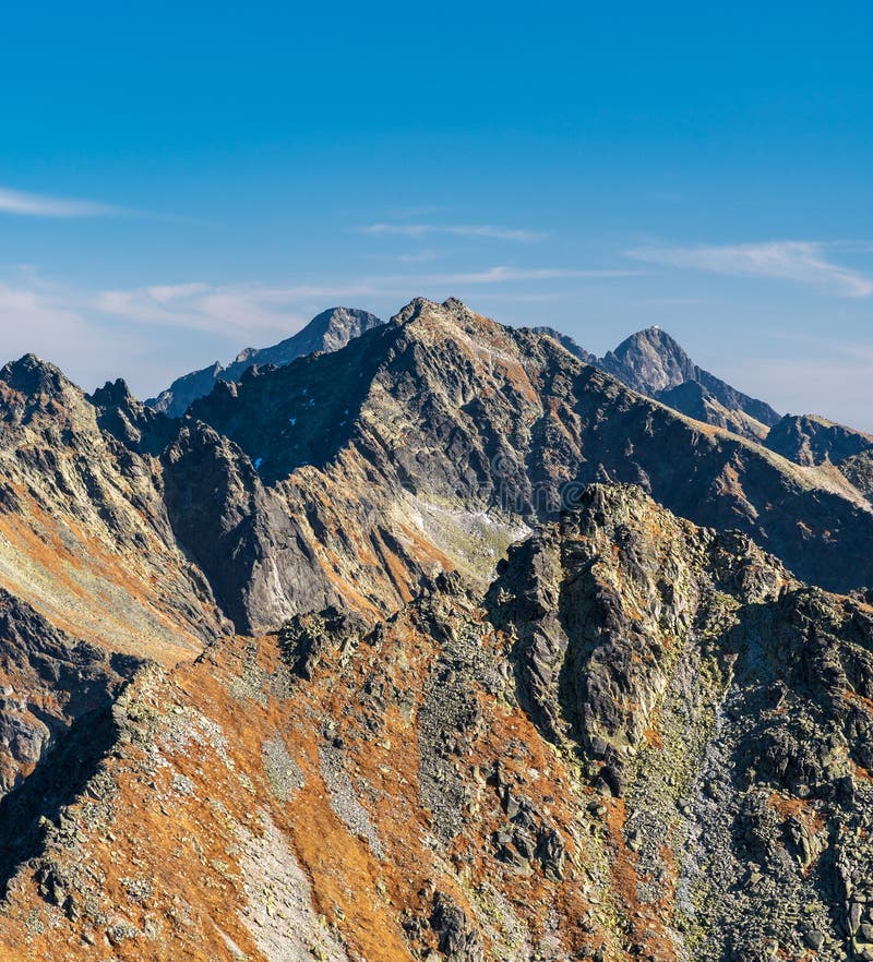 Rysy, Lomnicky stit and Ladovy stit in autumn High Tatras mountains in Slovakia