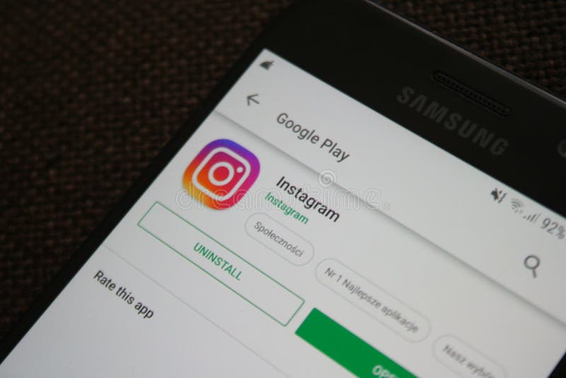 Rzeszow, Poland - 25/10/2018 - Instagram logo app on Samsung phone screen