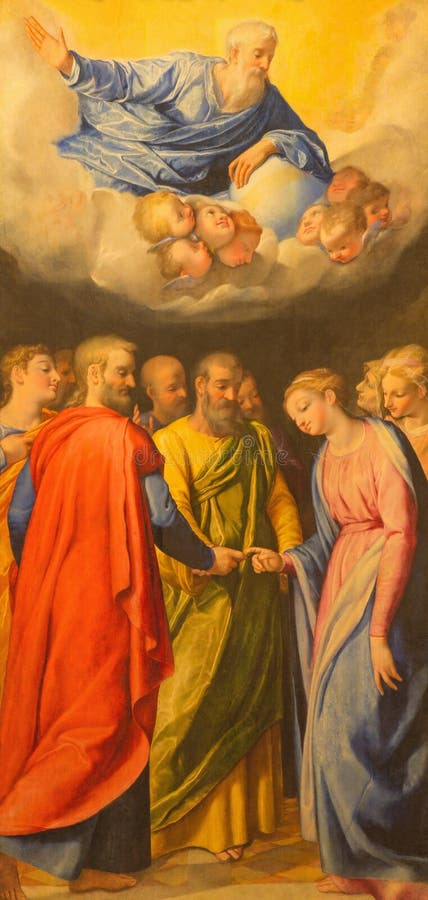 Rzym - farba i (- 1526, 1596 Giuseppe Valeriano w kościelnym Chiesa Nuova małżeństwa od st Joseph, maryja dziewica)