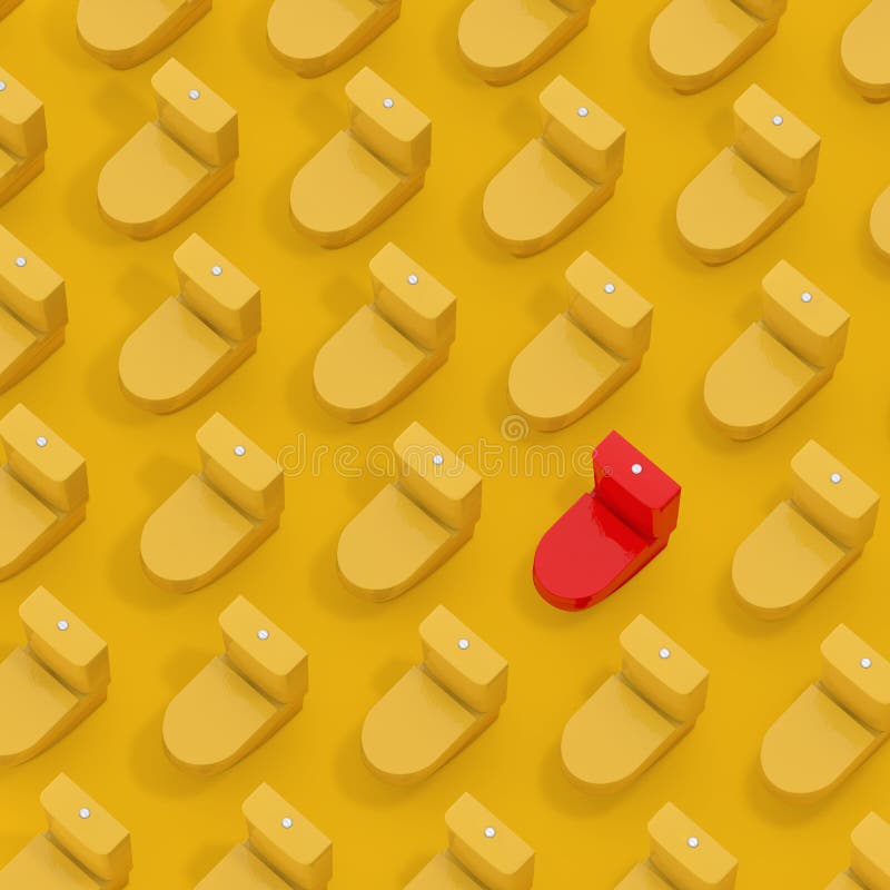Rzędy Żółci Isometric Toaletowi puchary z Jeden rewolucjonistką świadczenia 3 d ilustracji Rzędy Żółci Isometric Toaletowi puchary z Jeden rewolucjonistką świadczenia 3 d ilustracji