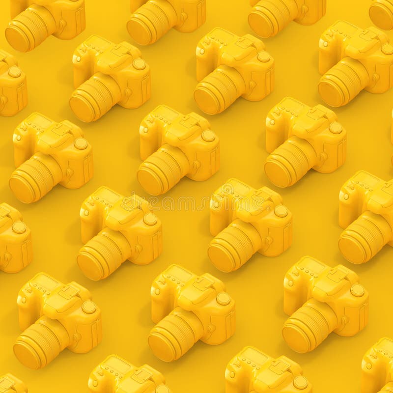 Rzędy Żółta Nowożytna Cyfrowej fotografii kamera świadczenia 3 d ilustracji Rzędy Żółta Nowożytna Cyfrowej fotografii kamera świadczenia 3 d ilustracji