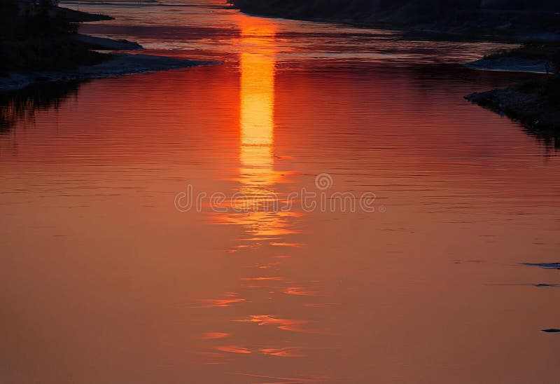 Râul de reflexie apus captează reflexia apusurilor de soare pe RI vector illustration