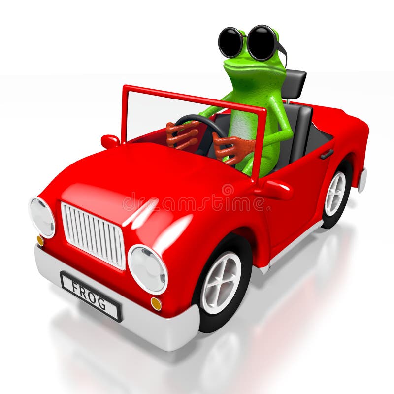 rã dos desenhos animados 3D e um carro ilustração royalty free rã dos desenhos animados 3D e um carro ilustração royalty free