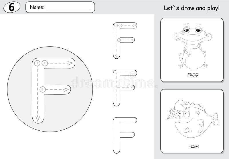 Rã e peixes dos desenhos animados Folha de seguimento do alfabeto: A-Z a da escrita ilustração stock Rã e peixes dos desenhos animados Folha de seguimento do alfabeto: A-Z a da escrita ilustração stock