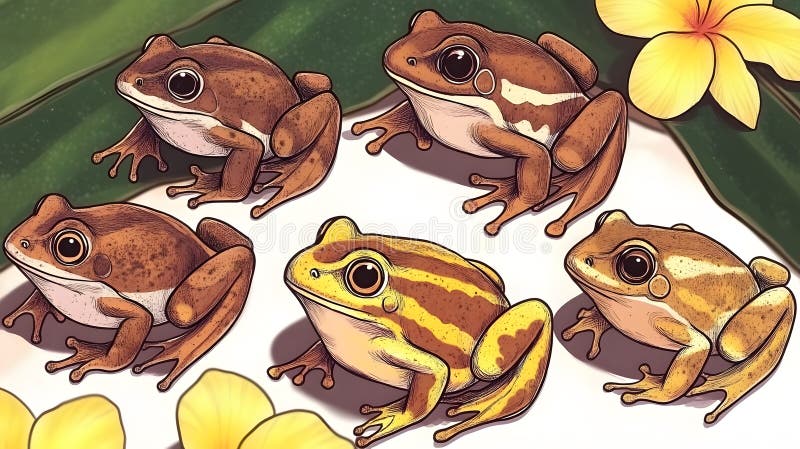 Rãs Tropicais com Ilustrações de Flores imagens de stock