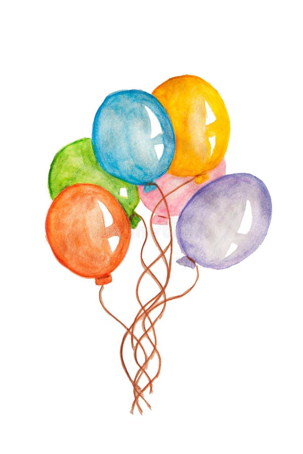 Räcka utdragna färgrika luftballonger, vattenfärgmålning som isoleras på vit bakgrund stock illustrationer Räcka utdragna färgrika luftballonger, vattenfärgmålning som isoleras på vit bakgrund stock illustrationer